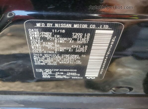 JN8AZ2NF4K9684606 2019 INFINITI QX80 Black Вид наклейки з VIN-кодом