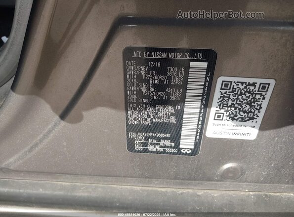 JN8AZ2NF4K9685481 2019 INFINITI QX80 Dark Brown Engine compartment view