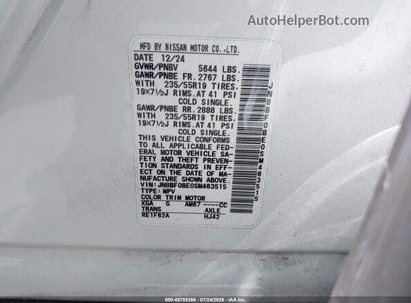 JN8BF0BE0SM463515 2025 NISSAN ARIYA White Շարժիչի բաժամունքի տեսք