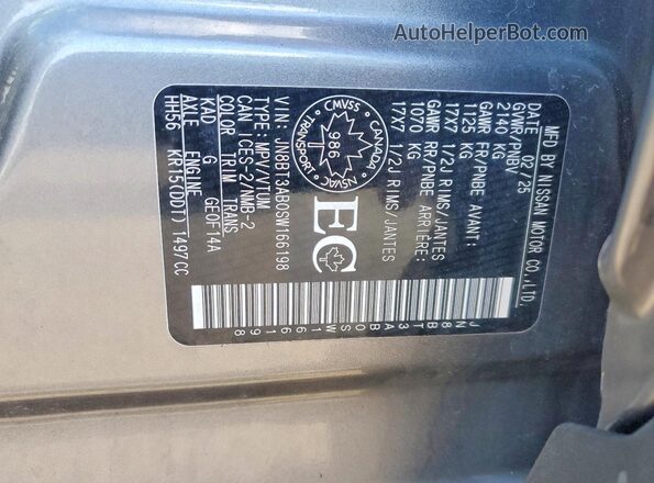 JN8BT3AB0SW166198 2025 NISSAN ROGUE Gray Widok naklejki z numerem VIN