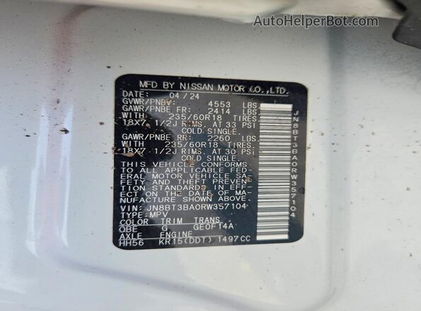 JN8BT3BA0RW357104 2024 NISSAN ROGUE Белый Вид подкапотного пространства