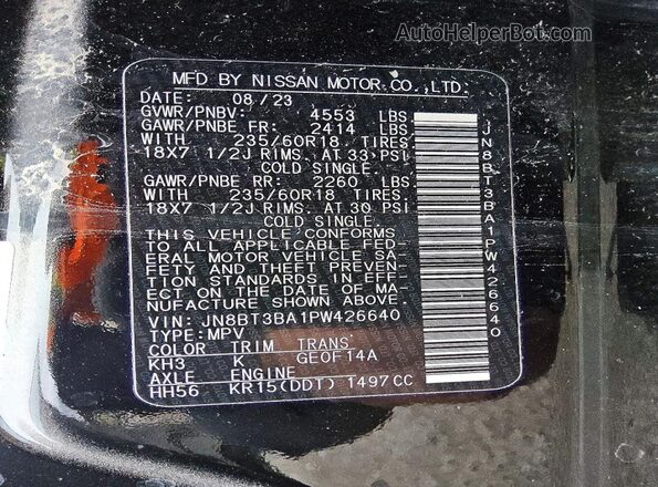 JN8BT3BA1PW426640 2023 NISSAN ROGUE Black VIN կոդի պիտակի տեսք