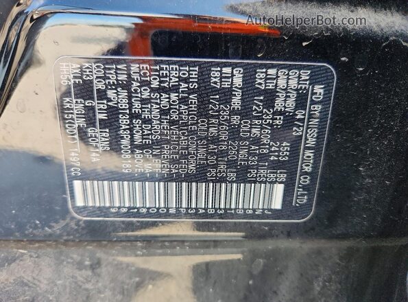 JN8BT3BA3PW008189 2023 NISSAN ROGUE Черный Вид наклейки с VIN-кодом