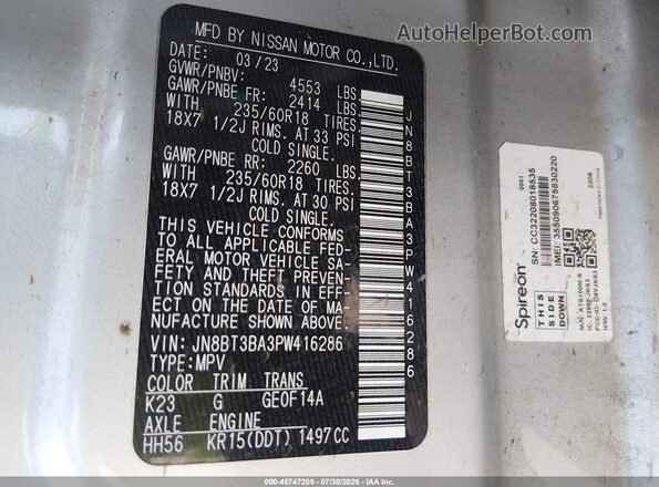JN8BT3BA3PW416286 2023 NISSAN ROGUE Silver Вид підкапотного простору