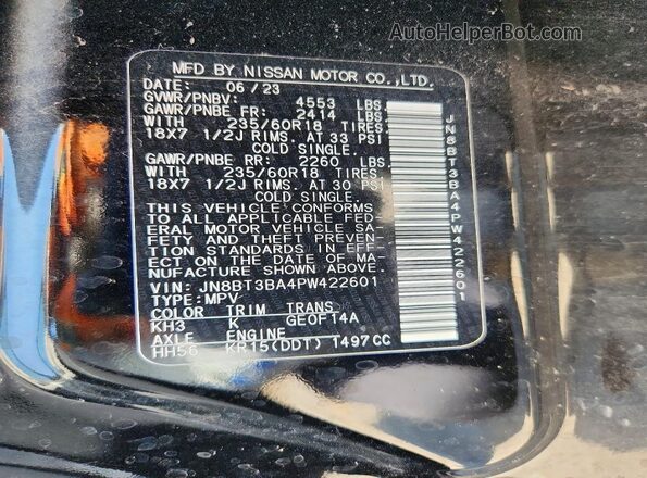 JN8BT3BA4PW422601 2023 NISSAN ROGUE Black Widok naklejki z numerem VIN