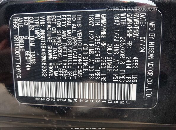 JN8BT3BA4RW362032 2024 NISSAN ROGUE Black Widok komory silnika