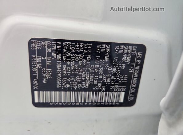 JN8BT3BA4SW005956 2025 NISSAN ROGUE White Vista interior de 360 grados