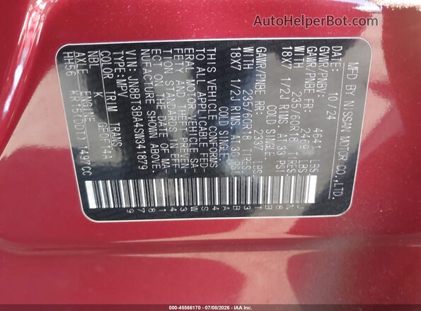 JN8BT3BA4SW341879 2025 NISSAN ROGUE Red Widok komory silnika