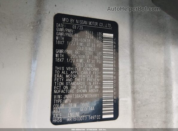 JN8BT3BA5PW006881 2023 NISSAN ROGUE White Engine compartment view