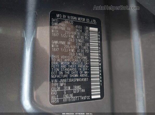 JN8BT3BA5PW404981 2023 NISSAN ROGUE Серый Вид подкапотного пространства
