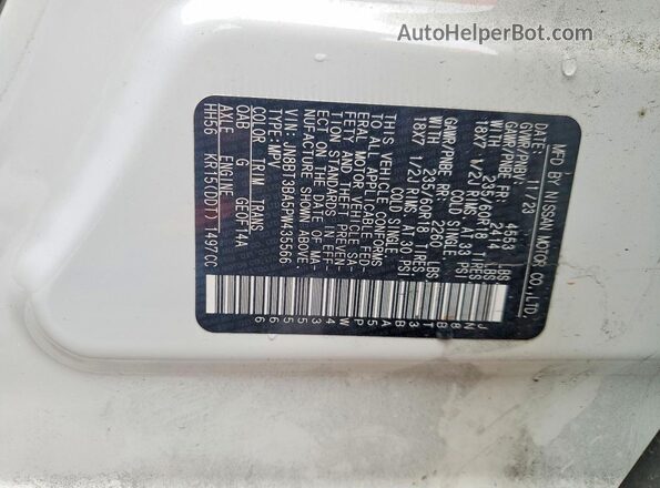 JN8BT3BA5PW435566 2023 NISSAN ROGUE White Vista de la etiqueta del VIN