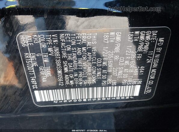 JN8BT3BA5SW005612 2025 NISSAN ROGUE Black Вид підкапотного простору