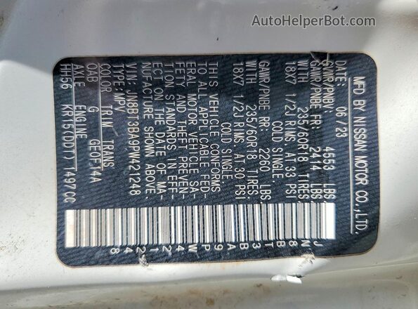 JN8BT3BA9PW421248 2023 NISSAN ROGUE White Widok naklejki z numerem VIN