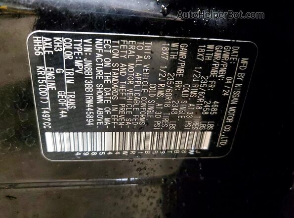JN8BT3BB1RW445894 2024 NISSAN ROGUE Black Вид наклейки з VIN-кодом