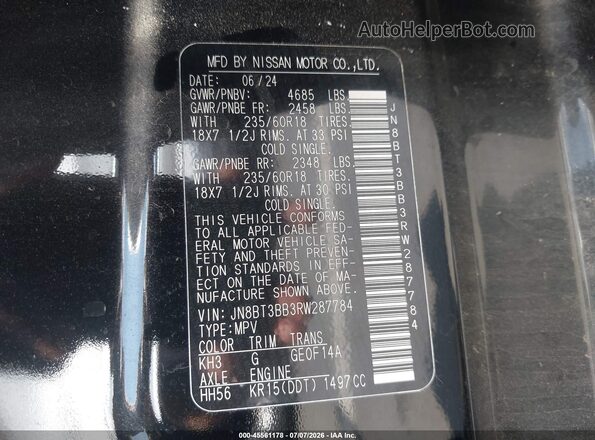 JN8BT3BB3RW287784 2024 NISSAN ROGUE Черный Вид подкапотного пространства