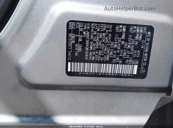 JN8BT3BB4SW160824 2025 NISSAN ROGUE Silver Շարժիչի բաժամունքի տեսք
