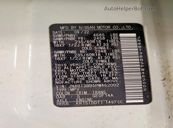 JN8BT3BB5PW462002 2023 NISSAN ROGUE White Вид наклейки з VIN-кодом