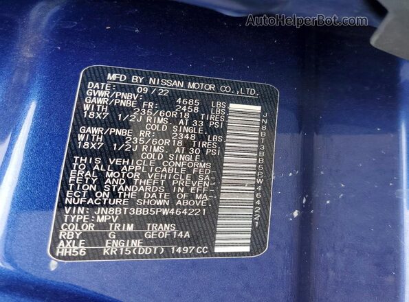 JN8BT3BB5PW464221 2023 NISSAN ROGUE Blue Вид наклейки з VIN-кодом