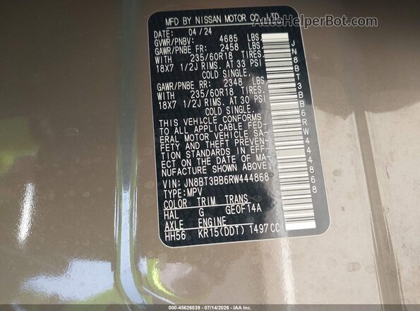 JN8BT3BB6RW444868 2024 NISSAN ROGUE Brown Engine compartment view