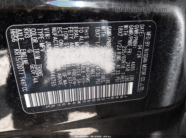 JN8BT3BB6RW446765 2024 NISSAN ROGUE Black ძრავის განყოფილების ხედი