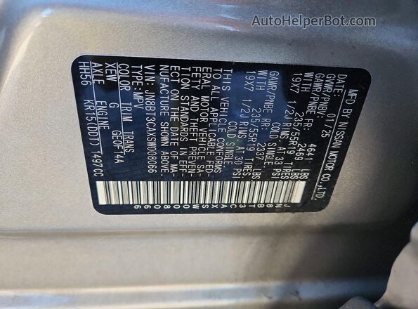 JN8BT3CAXSW008066 2025 NISSAN ROGUE Silver Вид наклейки з VIN-кодом