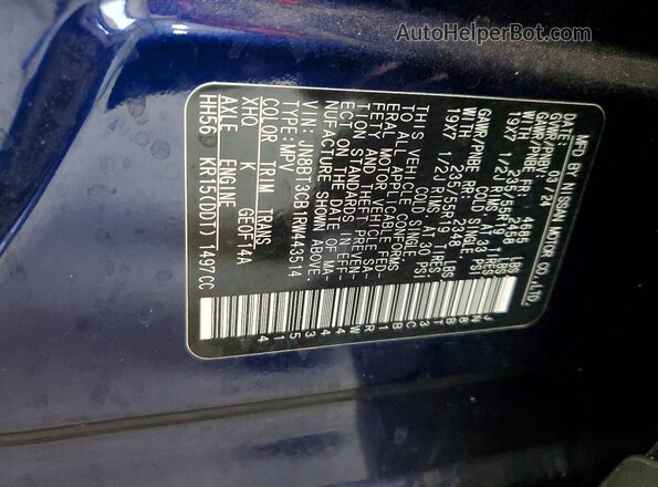 JN8BT3CB1RW443514 2024 NISSAN ROGUE Blue Widok naklejki z numerem VIN