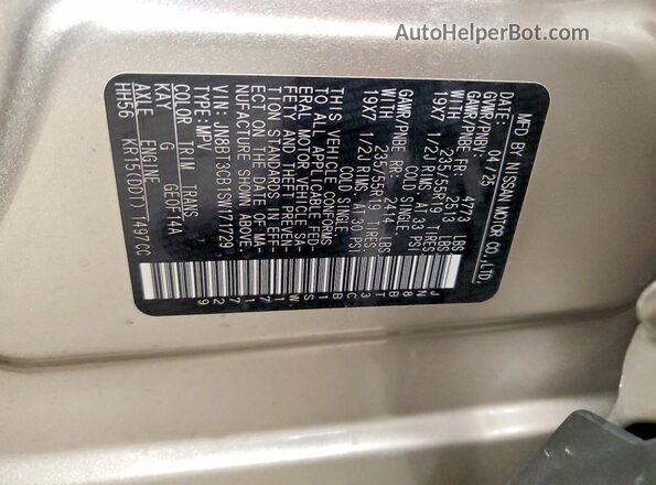JN8BT3CB1SW171729 2025 NISSAN ROGUE Tan VIN კოდის სტიკერის ხედი