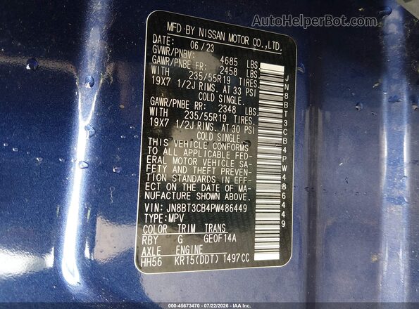 JN8BT3CB4PW486449 2023 NISSAN ROGUE Blue Engine compartment view