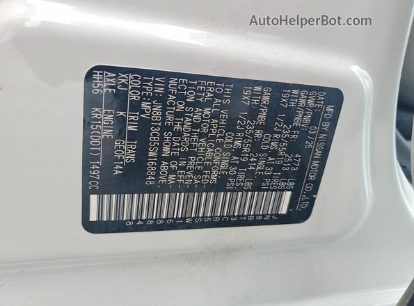 JN8BT3CB5SW168848 2025 NISSAN ROGUE White Вид наклейки з VIN-кодом