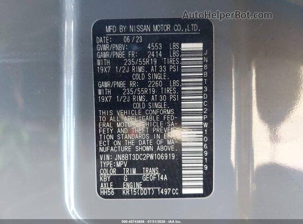 JN8BT3DC2PW106919 2023 NISSAN ROGUE Gray Vista del compartimento del motor