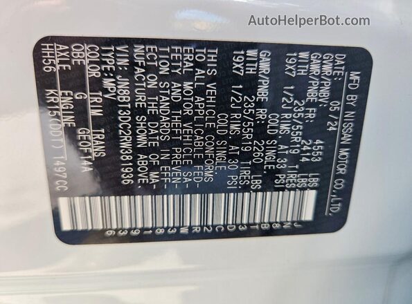 JN8BT3DC2RW381936 2024 NISSAN ROGUE White Вид наклейки з VIN-кодом