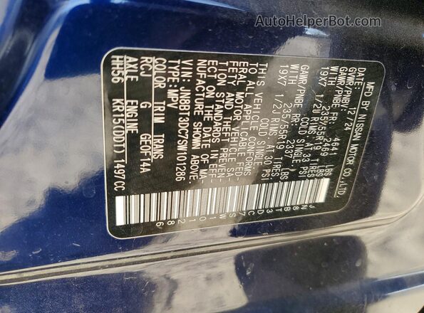 JN8BT3DC7SW101286 2025 NISSAN ROGUE Blue Vista de la etiqueta del VIN