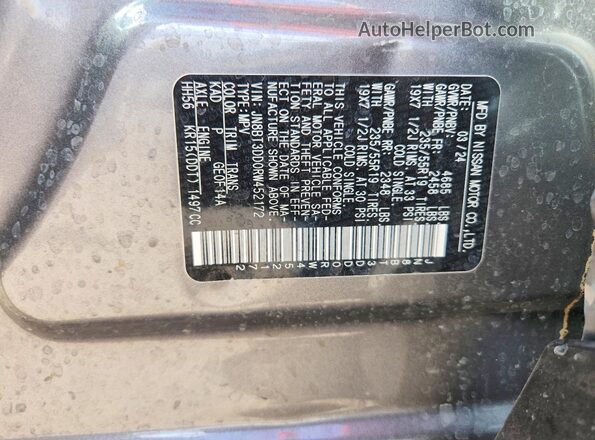 JN8BT3DD0RW452172 2024 NISSAN ROGUE Charcoal Vista de la etiqueta del VIN