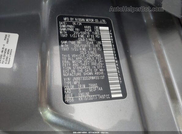 JN8BT3DD2RW455137 2024 NISSAN ROGUE Серый Вид подкапотного пространства