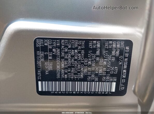 JN8BT3DDXSW302995 2025 NISSAN ROGUE Silver Engine compartment view