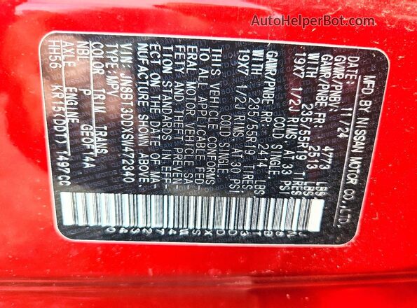 JN8BT3DDXSW472340 2025 NISSAN ROGUE Red Вид наклейки з VIN-кодом