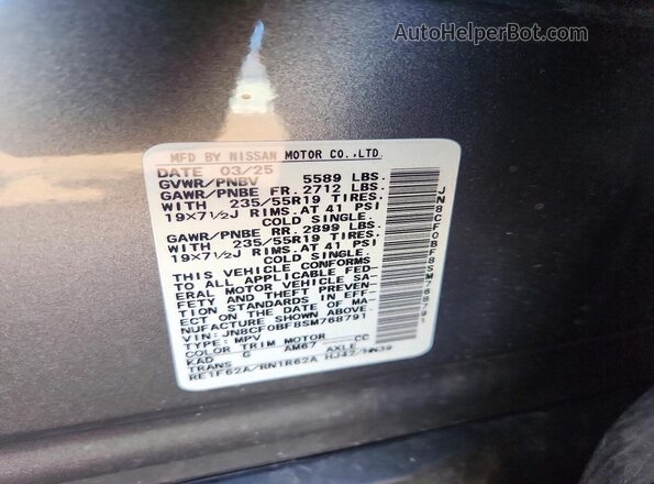 JN8CF0BF8SM768791 2025 NISSAN ARIYA Silver Vista de la etiqueta del VIN