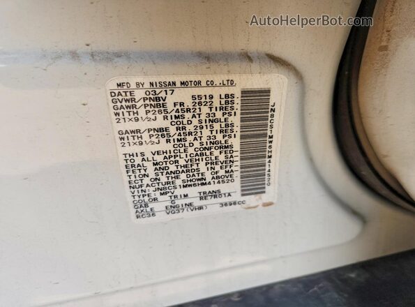 JN8CS1MW6HM414520 2017 INFINITI QX70 White VIN sticker view