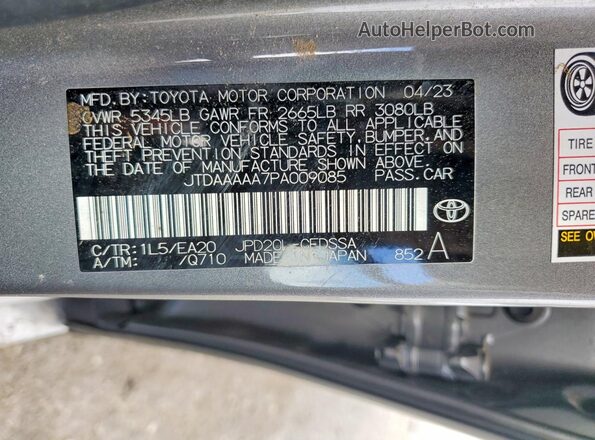 JTDAAAAA7PA009085 2023 TOYOTA MIRAI Gray ძრავის განყოფილების ხედი