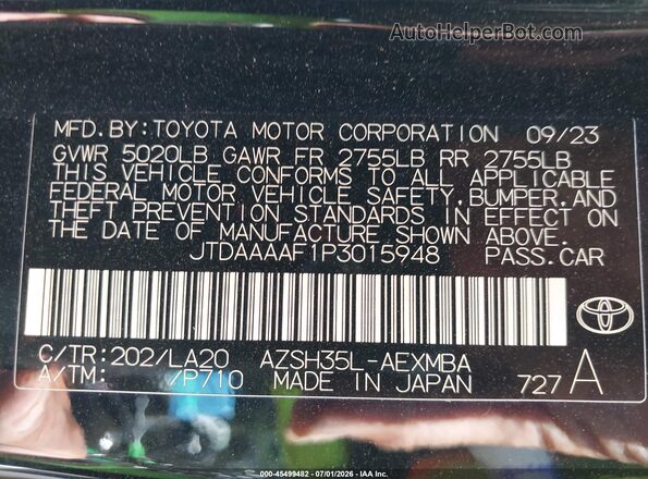 JTDAAAAF1P3015948 2023 TOYOTA CROWN Black Vista del compartimento del motor
