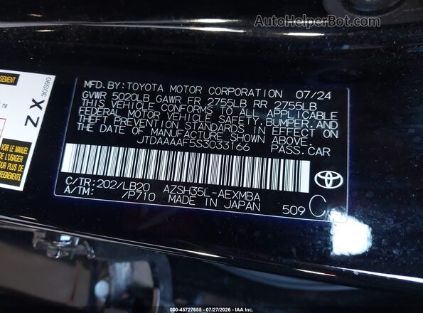 JTDAAAAF5S3033166 2025 TOYOTA CROWN Черный Вид подкапотного пространства