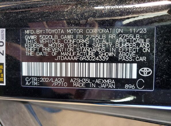 JTDAAAAF6R3024339 2024 TOYOTA CROWN Black Vista de la etiqueta del VIN