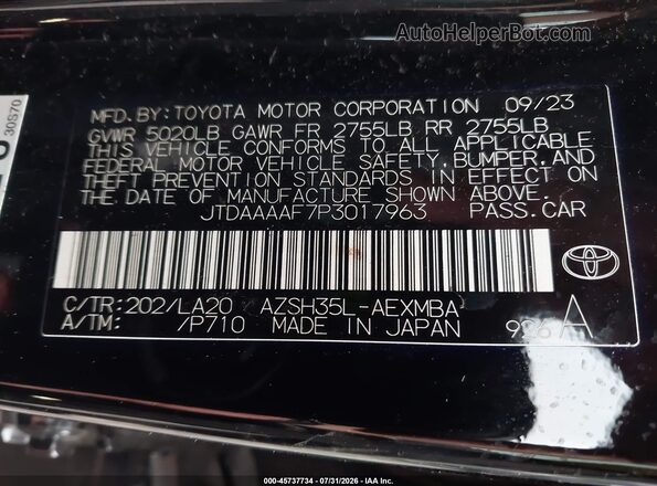JTDAAAAF7P3017963 2023 TOYOTA CROWN Black Widok komory silnika