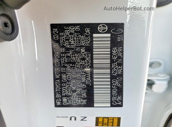 JTDAAAAF7R3028027 2024 TOYOTA CROWN White Vista de la etiqueta del VIN