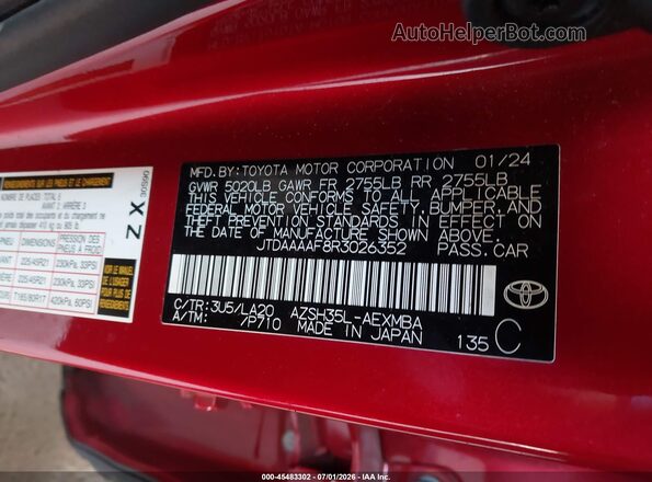 JTDAAAAF8R3026352 2024 TOYOTA CROWN Red Engine compartment view