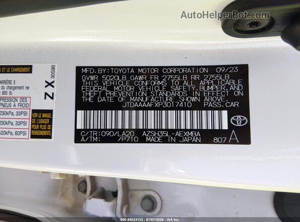 JTDAAAAFXP3017410 2023 TOYOTA CROWN White Vista del compartimento del motor