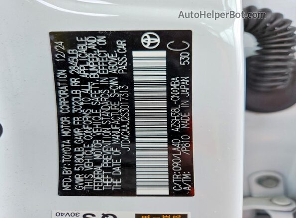 JTDACAAJ2S3017313 2025 TOYOTA CROWN White Widok naklejki z numerem VIN