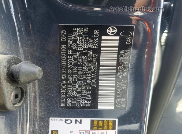 JTDACAAJ3S3029972 2025 TOYOTA CROWN Gray VIN sticker view