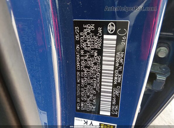 JTDACAAU0P3007445 2023 TOYOTA PRIUS Blue Widok komory silnika