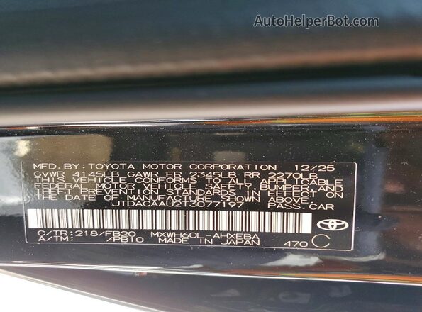 JTDACAAU2T3077197 2026 TOYOTA PRIUS Черный Вид наклейки с VIN-кодом